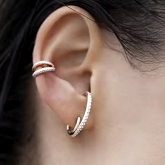 925 Sterling Silver Double Circle Round 8.5mm *1ONE HOOP* 25mm Crystal CZ hot - Picture 1 of 3